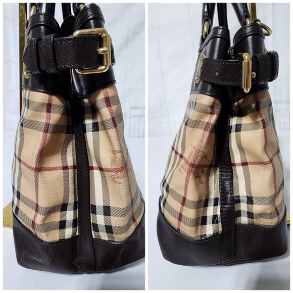 Authentic Burberry Haymarket Check PVC and Leather Small Hepburn Tote Bag - Picture 7 of 14